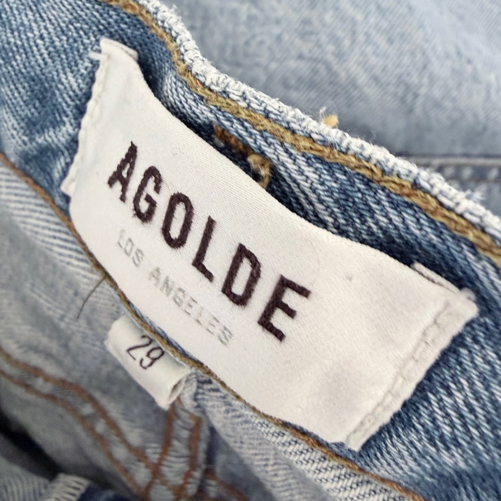 AGOLDE Pieced '90s High-Rise Leather Denim Straight‎ Leg Jeans size 29 pants - Picture 4 of 5